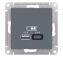 Механизм розетки USB ATLASDESIGN A+С 5В/2.4А 2х5В/1.2А грифиль SchE ATN000739