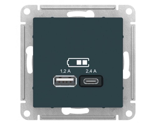 Механизм розетки USB ATLASDESIGN A+С 5В/2.4А 2х5В/1.2А изумруд SchE ATN000839