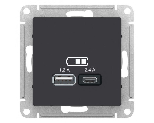 Механизм розетки USB ATLASDESIGN A+С 5В/2.4А 2х5В/1.2А карбон SchE ATN001039