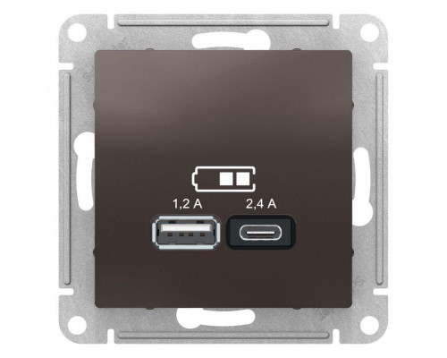 Механизм розетки USB ATLASDESIGN A+С 5В/2.4А 2х5В/1.2А мокко SchE ATN000639