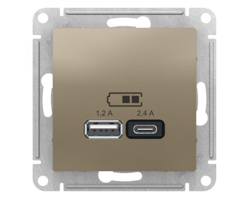 Механизм розетки USB ATLASDESIGN A+С 5В/2.4А 2х5В/1.2А шампань SchE ATN000539