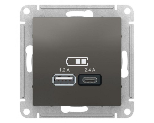 Механизм розетки USB ATLASDESIGN A+С 5В/2.4А 2х5В/1.2А сталь SchE ATN000939