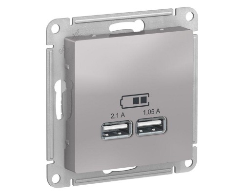 Механизм розетки USB ATLAS DESIGN 5В 1порт х 2.1А 2порта х 1.05А алюм. SchE ATN000333