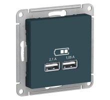 Механизм розетки USB ATLAS DESIGN 5В 1порт х 2.1А 2порта х 1.05А изумруд SchE ATN000833