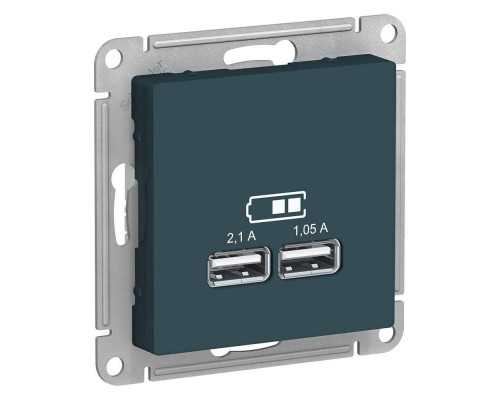 Механизм розетки USB ATLAS DESIGN 5В 1порт х 2.1А 2порта х 1.05А изумруд SchE ATN000833