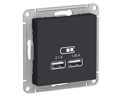 Механизм розетки USB ATLAS DESIGN 5В 1порт х 2.1А 2порта х 1.05А карбон SchE ATN001033