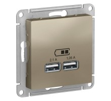 Механизм розетки USB ATLAS DESIGN 5В 1порт х 2.1А 2порта х 1.05А шампань SchE ATN000533