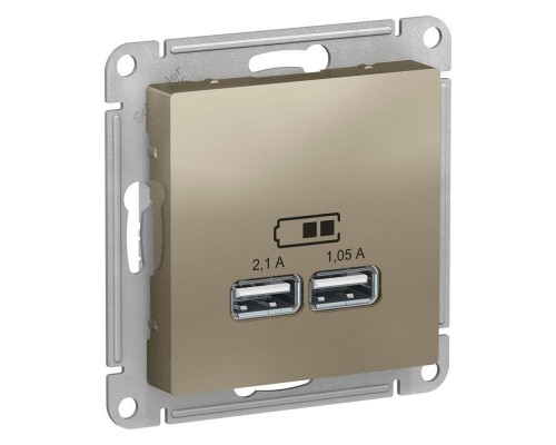 Механизм розетки USB ATLAS DESIGN 5В 1порт х 2.1А 2порта х 1.05А шампань SchE ATN000533