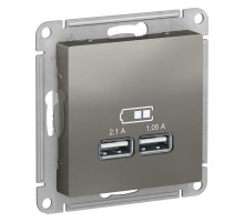 Механизм розетки USB ATLAS DESIGN 5В 1порт х 2.1А 2порта х 1.05А сталь SchE ATN000933