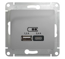 Механизм розетки USB GLOSSA A+С 5В/2.4А 2х5В/1.2А алюм. SchE GSL000339