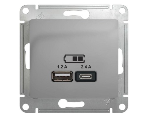 Механизм розетки USB GLOSSA A+С 5В/2.4А 2х5В/1.2А алюм. SchE GSL000339