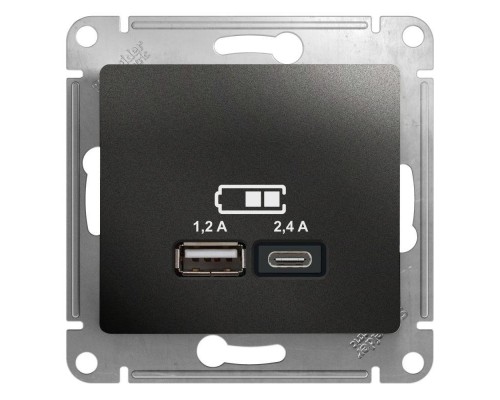 Механизм розетки USB GLOSSA A+С 5В/2.4А 2х5В/1.2А антрацит SchE GSL000739