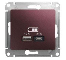 Механизм розетки USB GLOSSA A+С 5В/2.4А 2х5В/1.2А баклажан. SchE GSL001139