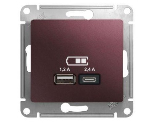 Механизм розетки USB GLOSSA A+С 5В/2.4А 2х5В/1.2А баклажан. SchE GSL001139