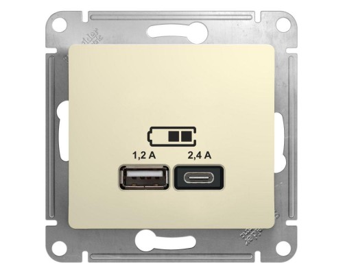 Механизм розетки USB GLOSSA A+С 5В/2.4А 2х5В/1.2А беж. SchE GSL000239
