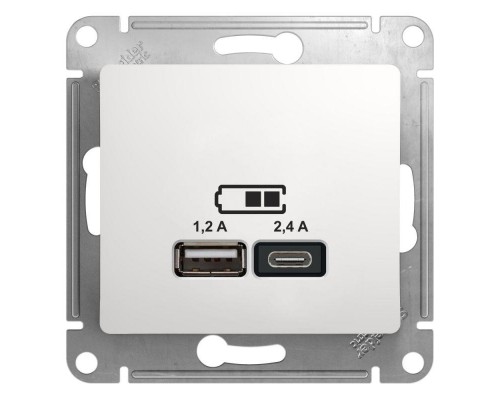 Механизм розетки USB GLOSSA A+С 5В/2.4А 2х5В/1.2А бел. SchE GSL000139
