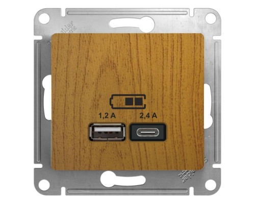 Механизм розетки USB GLOSSA A+С 5В/2.4А 2х5В/1.2А дерево дуб SchE GSL000539