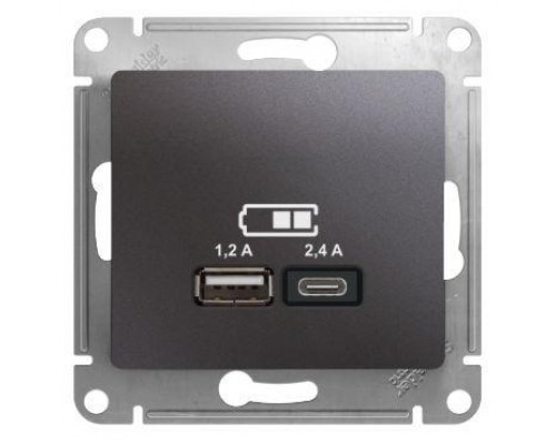 Механизм розетки USB GLOSSA A+С 5В/2.4А 2х5В/1.2А графит SchE GSL001339