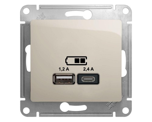 Механизм розетки USB GLOSSA A+С 5В/2.4А 2х5В/1.2А молоч. SchE GSL000939