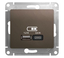 Механизм розетки USB GLOSSA A+С 5В/2.4А 2х5В/1.2А шоколад SchE GSL000839