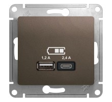 Механизм розетки USB GLOSSA A+С 5В/2.4А 2х5В/1.2А шоколад SchE GSL000839