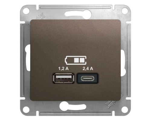 Механизм розетки USB GLOSSA A+С 5В/2.4А 2х5В/1.2А шоколад SchE GSL000839