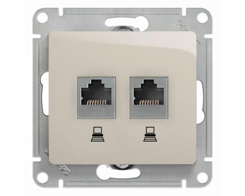 Механизм розетки комп. 2-м Glossa RJ45+RJ45 кат.5е молочн. SchE GSL000985KK