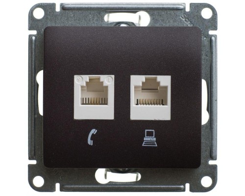 Механизм розетки комп. 2-м Glossa RJ45+RJ45 кат.5е шоколад SchE GSL000885KK