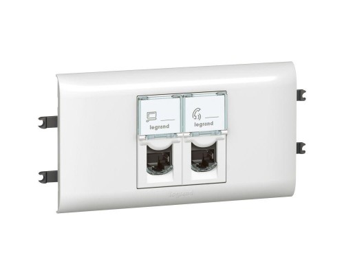 Механизм розетки комп. 2-м СП Mosaic New 2мод. RJ45 + RJ45 6E UTP с рам. с суппорт. для кабель-канала DLP Leg 078663