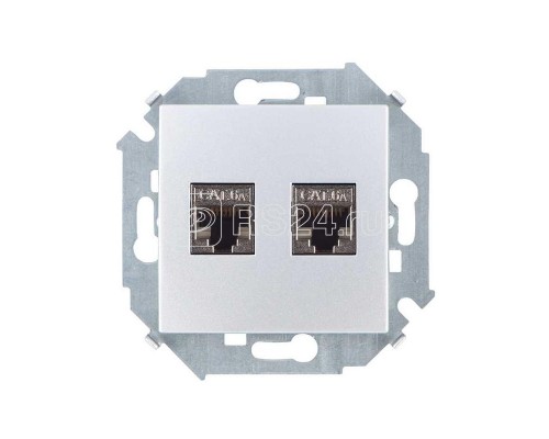 Механизм розетки комп. Simon15 2мод. RJ45 + RJ45 CAT.6A (АМР FTP) алюм. Simon 1591564-033