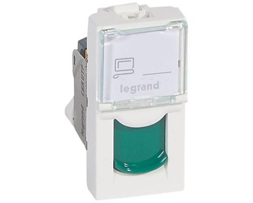 Механизм розетки комп. СП Mosaic 1мод. RJ45 UTP CAT.6A зел. шторки Leg 076526