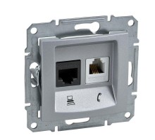 Механизм розетки комп. + телеф. 1-м СП Sedna RJ11 + RJ45 алюм. SchE SDN5100160