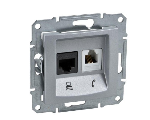 Механизм розетки комп. + телеф. 1-м СП Sedna RJ11 + RJ45 алюм. SchE SDN5100160