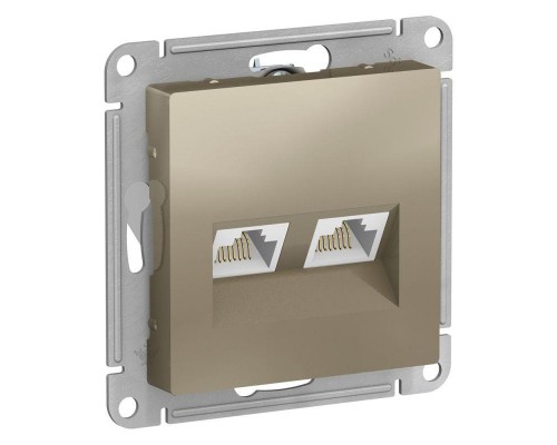 Механизм розетки компьютерной 2-м ATLAS DESIGN RJ45 + RJ45 кат.5e шампань SchE ATN000585