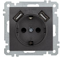 Механизм розетки СП BOLERO Рюш10-1-Б 16А защ. шторки с заземл. USBх2 2.1А антрацит ИЭК ERB14-K95-16-U2