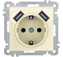 Механизм розетки СП BOLERO Рюш10-1-Б 16А защ. шторки с заземл. USBх2 2.1А крем. ИЭК ERB14-K33-16-U2