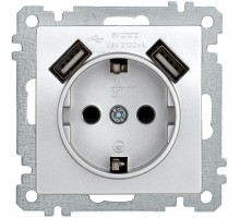 Механизм розетки СП BOLERO Рюш10-1-Б 16А защ. шторки с заземл. USBх2 2.1А серебр. ИЭК ERB14-K23-16-U2