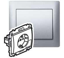 Механизм розетки СП Galea Life 2К+З с мех. выталкиванияс лицевой панелью алюм. Leg 771324