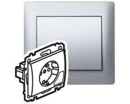 Механизм розетки СП Galea Life 2К+З с мех. выталкиванияс лицевой панелью алюм. Leg 771324