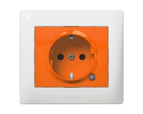 Механизм розетки СП Galea Life 2К+З защ. шторки оранж. свет. Leg 771045