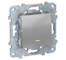 Механизм выключателя 1-кл. UNICA NEW кнопочный с подсветкой (сх.1а) 10А алюм. SchE NU520630N