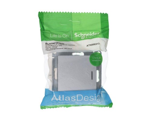 Механизм выключателя 1-кл. СП AtlasDesign 10А IP20 (сх. 1а) 10AX с подсветкой алюм. SchE ATN000313