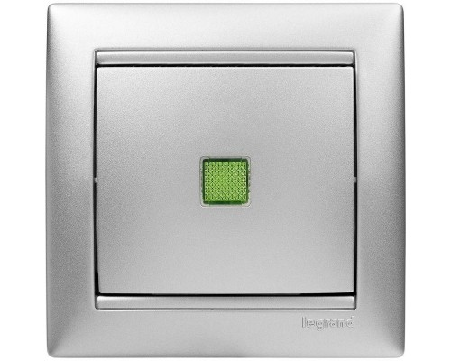 Механизм выключателя 1-кл. СП Valena 10А IP31 250В с зел. индикацией алюм. Leg 770110