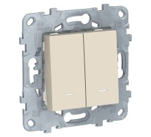 Механизм выключателя 2-кл. 2мод. СП Unica New IP21 (2х(сх. 1а)) с подсветкой беж. SchE NU521144N