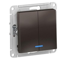 Механизм выключателя 2-кл. СП AtlasDesign 10А IP20 (сх. 5а) 10AX с подсветкой мокко SchE ATN000653