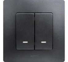 Механизм выключателя 2-кл. СП Etika 10А IP20 250В 10AX с подсветкой / индикацией авт. зажимы антрацит Leg 672604