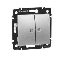 Механизм выключателя 2-кл. СП Valena 10А IP31 250В с зел. подсветкой алюм. Leg 770128