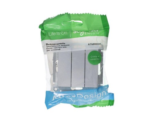 Механизм выключателя 3-кл. СП AtlasDesign 10А IP20 (сх. 1+1+1) 10AX алюм. SchE ATN000331
