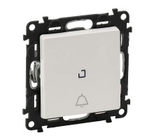 Механизм выключателя кнопочный 1-кл. Valena Life 6А 250В с подсветкой безвинт. зажимы с лиц. панелью с символом звонок бел. Leg 752116