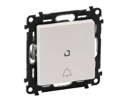 Механизм выключателя кнопочный 1-кл. Valena Life 6А 250В с подсветкой безвинт. зажимы с лиц. панелью с символом звонок бел. Leg 752116